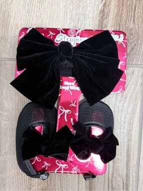 Stepping stones Baby Black Bow Mary Jane Set with Matching Velvet Headband SZ 2
